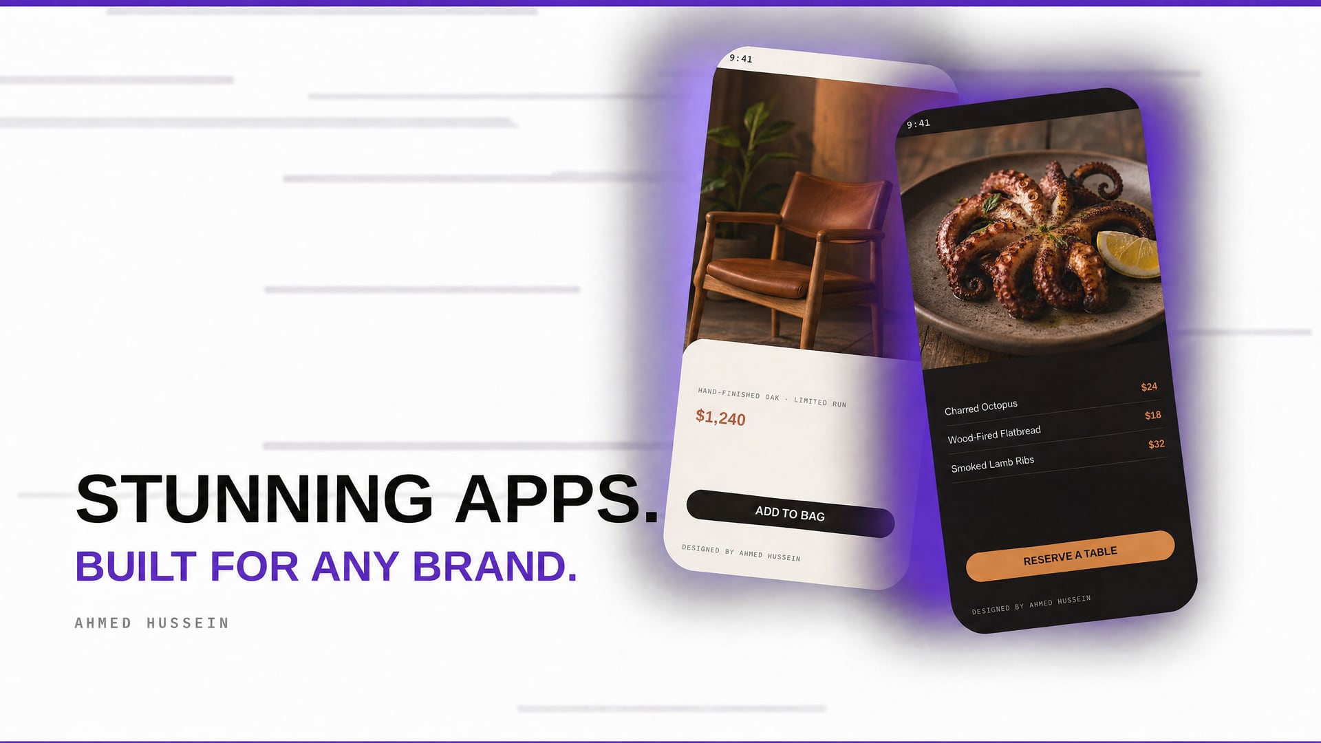 Mobile app interfaces designed by Ahmed Hussein for different brands